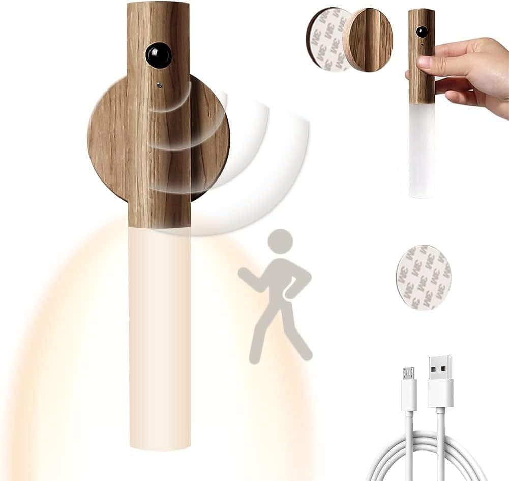 WORLUDE USB Wandleuchte: Elegante Holzlampe mit Bewegungsmelder für Wohnzimmer und Flur